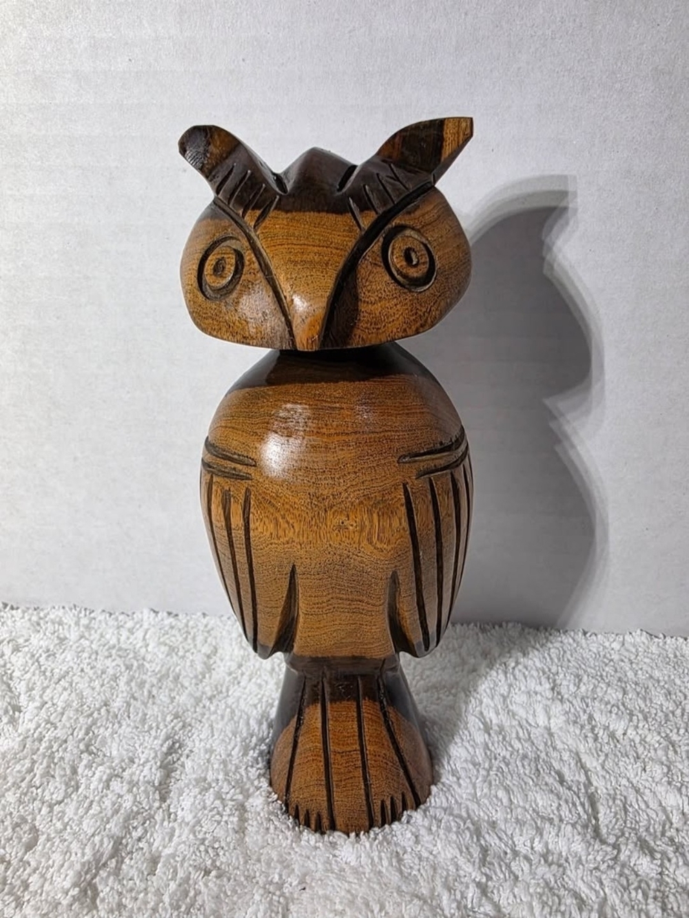 Vintage Hand-Carved Wooden Owl Sculpture Figure Decor